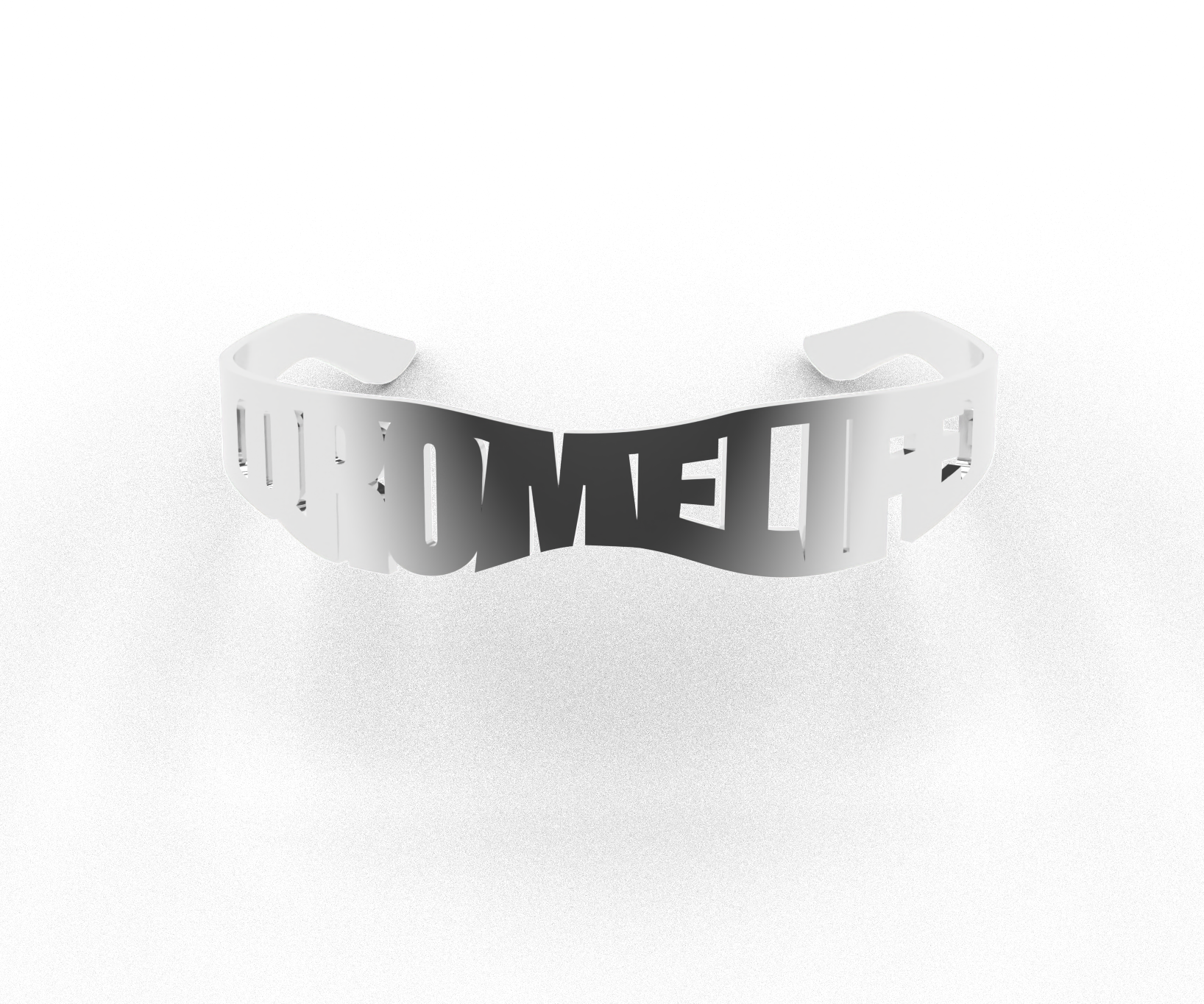 Handmade polished aluminum QRÖMELIFE glasses, product render